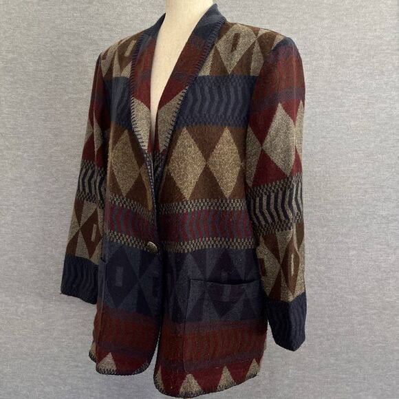 David Paul Southwestern Jacket Womens L Burgundy Aztec Tribal Country Rodeo Vtg - Picture 3 of 16